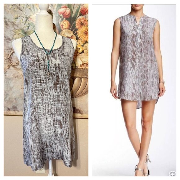 Sz S Anthropologie Acrobat Grey Snake Print Racerback Dress 100% Silk - Picture 1 of 15
